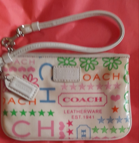 Coach Handbags - Coach Multicolor White Graphic Wristlet Y2K